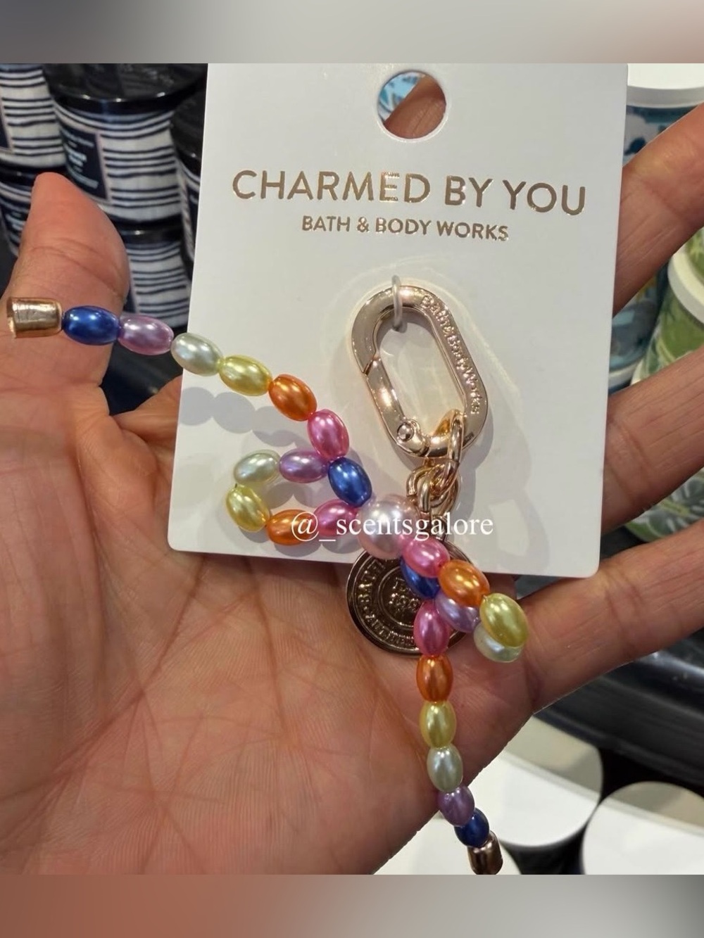 Bath & Body Works Rainbow Pearl Bead Charm Key Clip